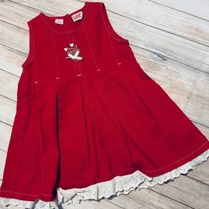 Adorable Red Eyelet Trimmed Dress